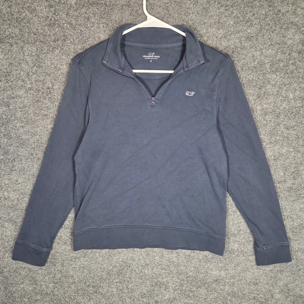 Vineyard Vines Boys Large 14-16 Navy Blue 1/4 Zip Pima Cotton Pullover Sweater